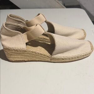 Tory Burch Cream Canvas Espadrille Wedge Sandals